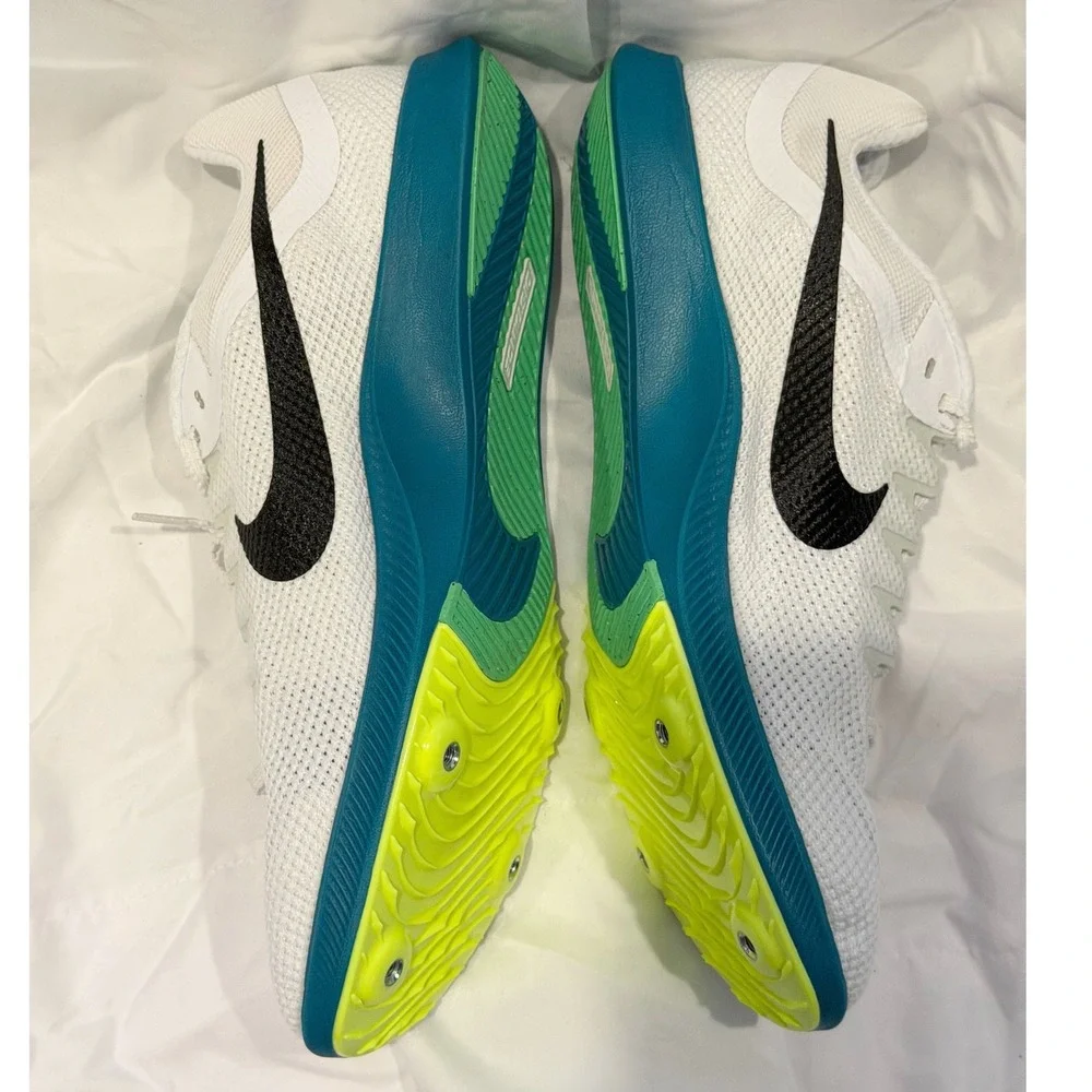 Nike Rival Distance Track Field Spikes White Teal Yellow M9.5 W11 Sporty 106-31
